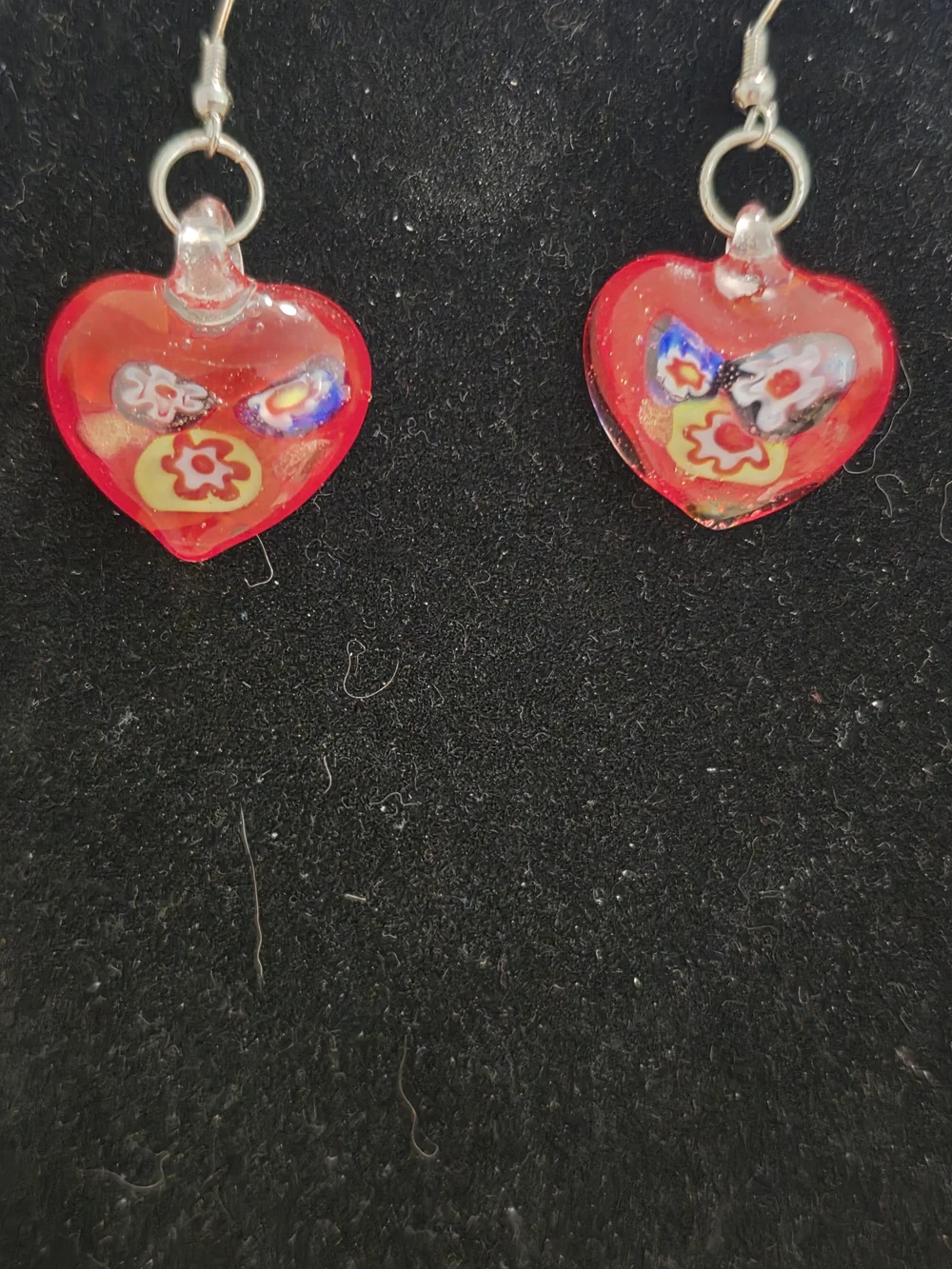 Red Heart Murano-Style Glass Dangle Earrings